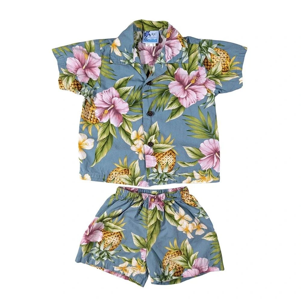 RJC 2 Piece Boy's Hawaiian Vacation Outfit - Shirt & Shorts Made In Hawaii 3T